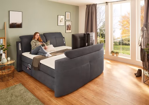 Boxspringbett- Liegefläche ca. 180x200 cm, Stoff, Dunkelgrau