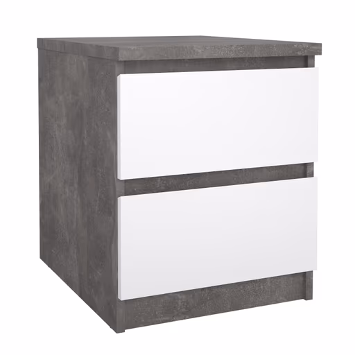 Nachtkonsole- B ca. 40 cm, Betonoptik, Weiß, Hochglanz