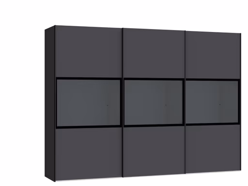 Schwebetürenschrank JOIN IT- B ca. 303 cm, Schwarz, Anthrazit, Glas, Dunkel