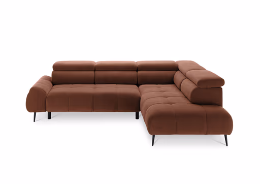 Ecksofa - 2-Sitzer mit Ecke rechts, Sitzvorzug motorisch, Kopfteil verstellbar, Stoff, Terracotta