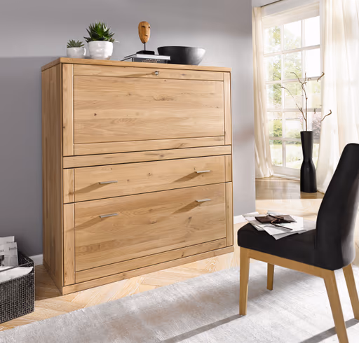 Sekretär Faro Plus - BH ca. 122x127 cm, Wildeiche massiv, Bianco