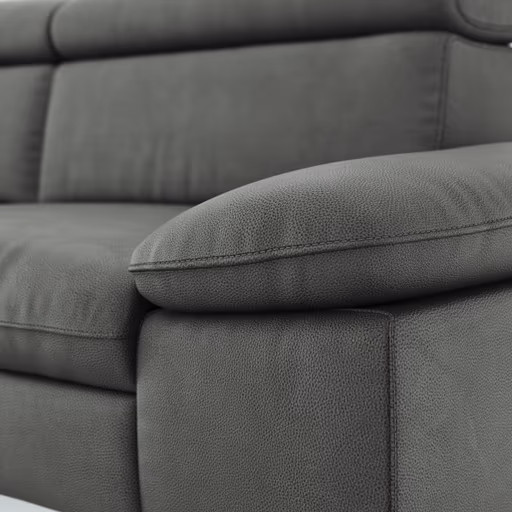 Ecksofa Felipa - Longchair links mit 2,5-Sitzer inkl. Armlehne verstellbar und Rückenlehne/Sitztiefe verstellbar (motorisch), Leder, Grau