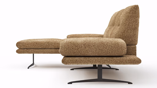 Ecksofa Lucero 2.0 - Longchair mit 2-Sitzer rechts inkl. Sitztiefenverstellung, Drehsitz und Sitztiefe verstellbar, Stoff, Cognac