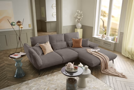 Ecksofa PAYTON - 2-Sitzer, Ecke rechts inkl. Rückenneigung, Armteilverstellung, Stoff, Taupe