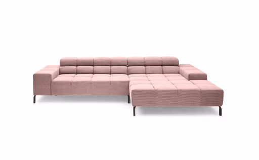 Ecksofa CLIVIA - 2-Sitzer mit Longchair rechts, Kopfteil verstellbar, Feincord, Altrosa