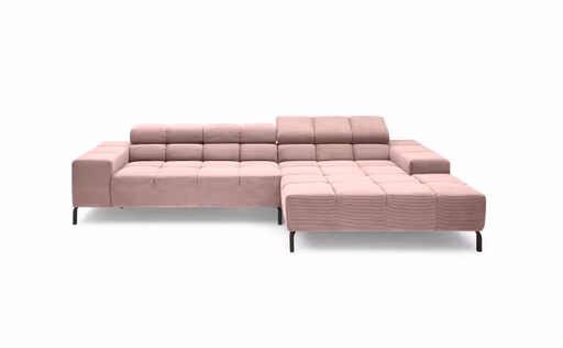 Ecksofa CLIVIA - 2-Sitzer mit Longchair rechts, Sitzvorzug motorisch, Kopfteil verstellbar, Stoff, Altrosa