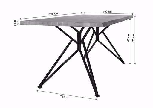 Esstisch - LB ca. 200x100 cm, Wildeiche massiv geölt, Schwarz