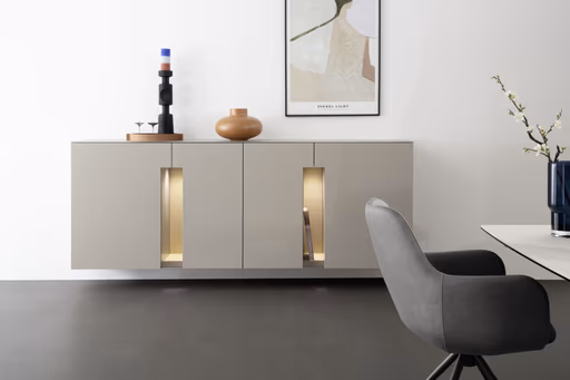 Sideboard 3900 -  Hängend inklusive Beleuchtung, Lack matt, Hellgrau