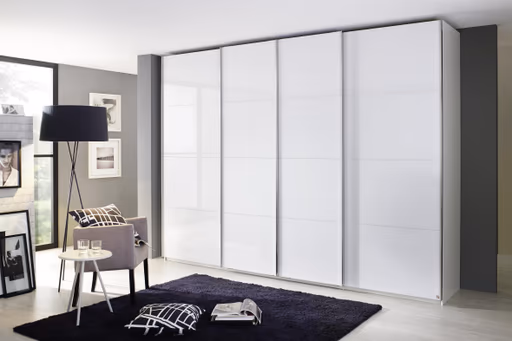 Schwebetürenschrank - B ca. 316 cm, Farbglas Kristallweiß