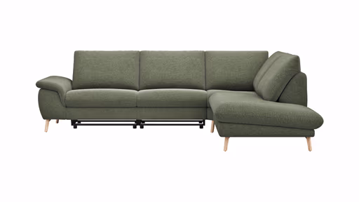 Ecksofa Gotera - 1,5-Sitzer med. + 1,5-Sitzer med. links mit Ecke und Abschlussteil rechts inkl. Rückenlehne verstellbar, Stoff, Olivgrün