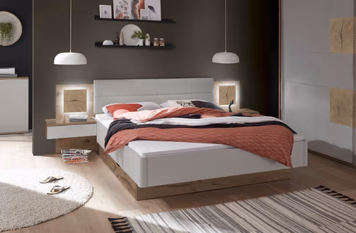 Bettanlage- Liegefläche ca. 180x200 cm, Eiche Dekor, Hellgrau, Hirnholz