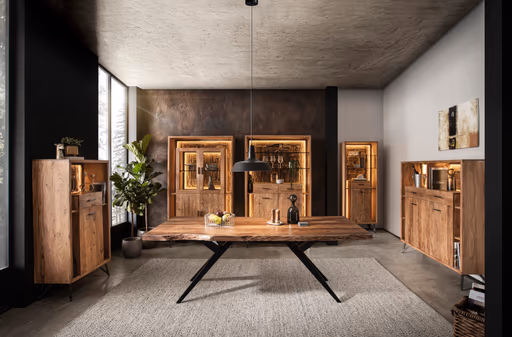 Highboard - mit Beleuchtung, B ca. 145 cm, Akazie massiv