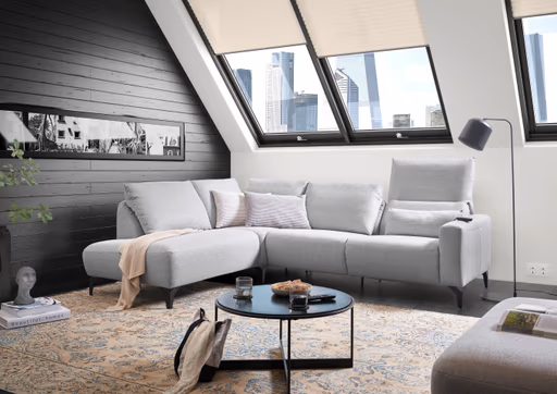 Ecksofa - Ecke links mit 3-Sitzer, Rückenlehne verstellbar, Stoff, Hellgrau