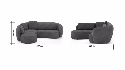 Ecksofa Karasu - Ottomane links mit 3-Sitzer rechts, Stoff, Taupe