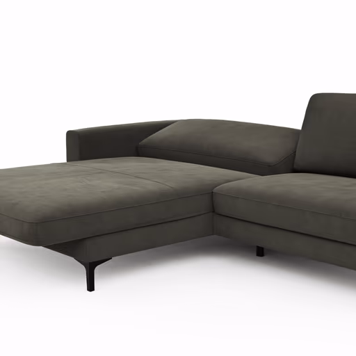 Ecksofa Oviedo - Longchair links mit 1,5-Sitzer inkl. Relaxfunktion (motorisch), Stoff, Braungrün