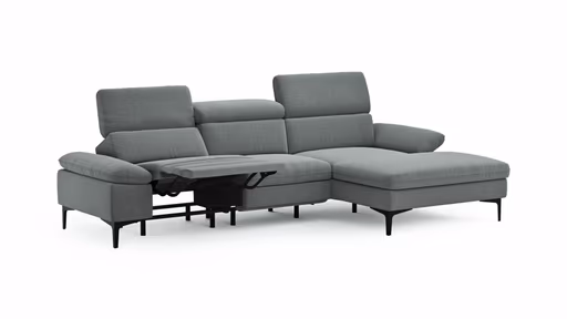 Ecksofa Felipa - 2,5-Sitzer mit Longchair rechts inkl. Armlehne verstellbar und Rückenlehne/Sitztiefe verstellbar (motorisch), Stoff, Grau