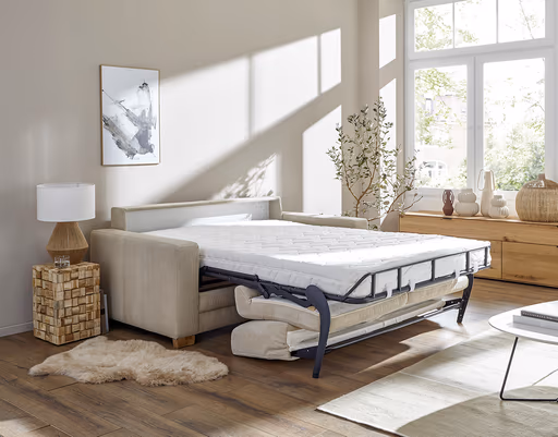 Sofa Lakeville - 2-Sitzer inkl. Schlaffunktion, Gestell Schwarz, Stoff, Beige