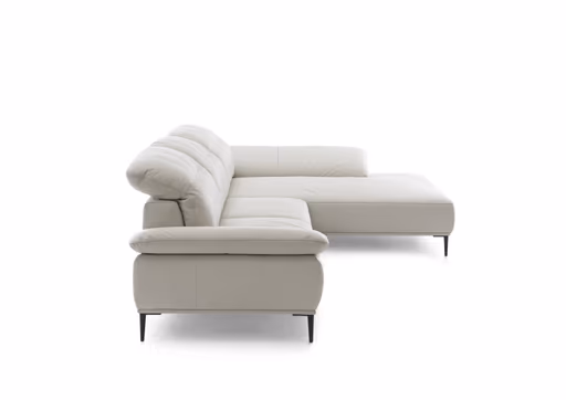 Ecksofa - 3-Sitzer mit Longchair rechts, Leder, Grau