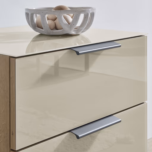 Nachtschrank - Bianco-Eiche-Nachbildung, Glas Champagner