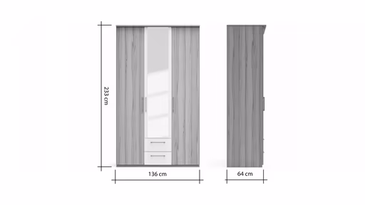 Drehtürenschrank Viana - B. ca. 136 cm, Furnier, Kernbuche, Weiß