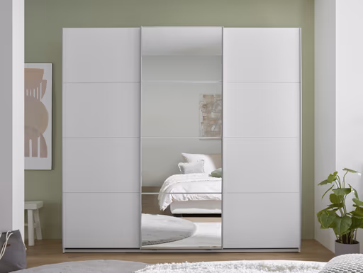 Schwebetürenschrank- B ca. 215 cm, Weiß, Spiegel