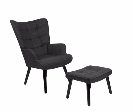 Sessel mit Hocker - Stoff, Anthrazit