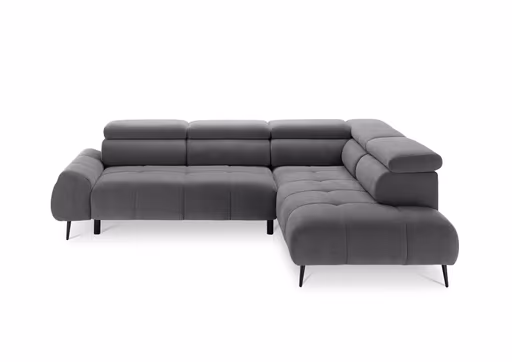 Ecksofa - 2-Sitzer mit Ecke rechts, Sitzvorzug motorisch, Kopfteil verstellbar, Stoff, Grau