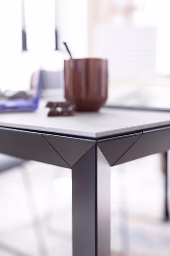 Esstisch Hakon - ausziehbar, LB 160x90 cm, Keramik, Dunkelgrau, Gestell Schwarz