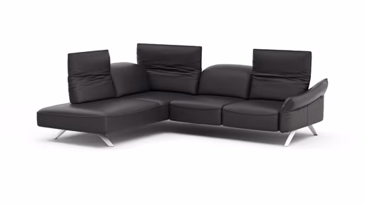 Ecksofa Bormio - Ecke links mit 2,5-Sitzer inklusive Kopfteilverstellung, Leder, Schwarz