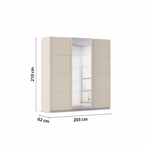 Schwebetürenschrank RIVASA- B ca. 203 cm, Champagner, Spiegel