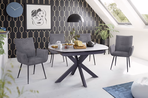 Esstisch MEGGIE - ausziehbar, LB ca. 130x100 cm, Glaskeramik, Grau