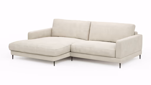 Ecksofa Janne - Longchair links, 1,5-Sitzer, Cord, Offwhite