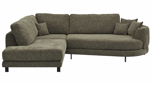 Ecksofa Solenne - Ottomane links mit Diwan rund rechts, Stoff, Olive