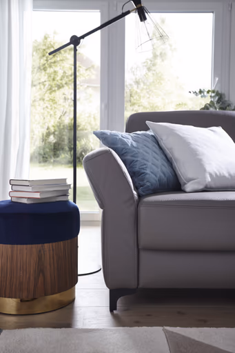 Ecksofa Merlos - 2-Sitzer mit Longchair rechts inkl. Armlehne verstellbar, Leder, Steingrau