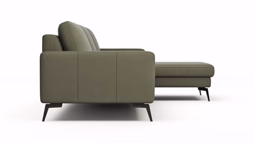Ecksofa Enna - 3-Sitzer mit Longchair rechts, Armlehne A, Leder, Olive
