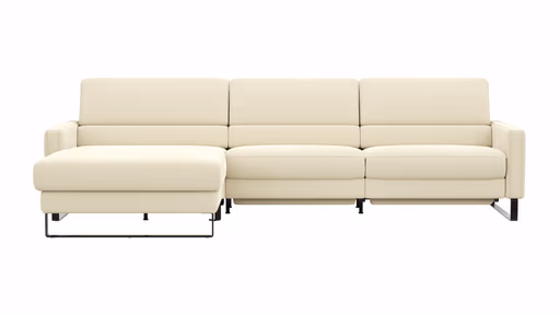 Ecksofa Valera - Longchair mit 3-Sitzer rechts inkl. Rückenlehne verstellbar und Relaxfunktion motorisch, Stoff, Natur