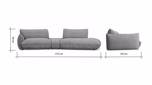 Trapezsofa Fluffy - 2-Sitzer mit Trapezelement und Abschlussteil inkl. Rückenlehne verstellbar, Stoff, Kupfer