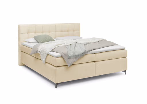 Boxspringbett HINDA- Liegefläche ca. 180x200 cm, Stoff, Creme, inkl. Topper