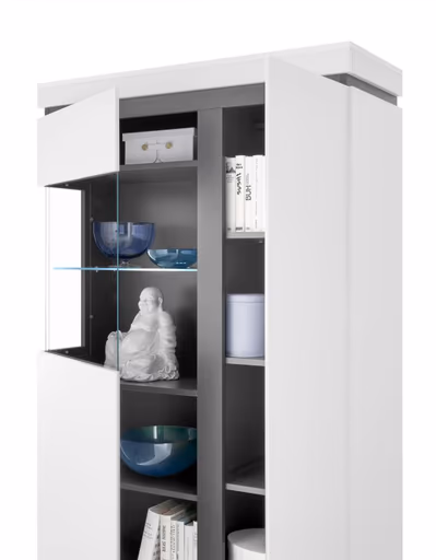 Highboard-Vitrine - Alpinweiß, Anthrazit