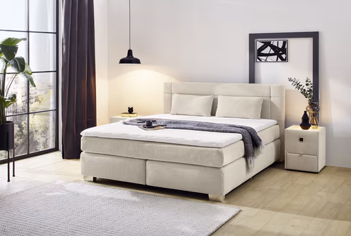 Boxspringbett- Liegefläche ca. 180x200 cm, Stoff, Beige