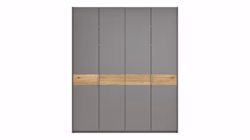 Drehtürenschrank Viana - B ca. 204 cm, Lack, Steingrau, Riffholz, Wildeiche
