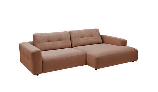 Ecksofa - 1,5-Sitzer mit Longchair rechts, Cord, Hellbraun