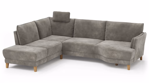 Sofa Stamford - inkl. Armlehne verstellbar und Kopfstütze, Ecksofa 2-sitzig und Abschlusshocker links mit 3,5-Sitzer, Bogen rechts, Stoff, Anthrazit