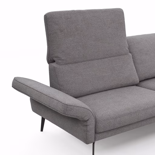 Ecksofa Estrela - 2,5-Sitzer mit Longchair rechts inkl. Rücken-/Armlehnenverstellung, Stoff, Grau