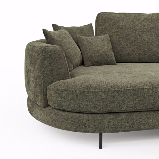 Ecksofa Solenne - Diwan rund links mit Ottomane rechts, Stoff, Olive