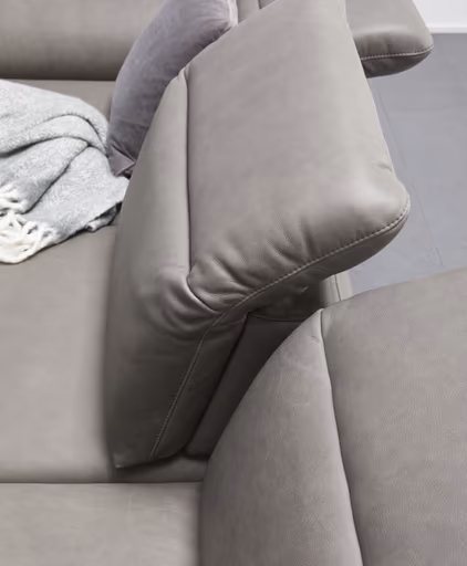 Ecksofa Rockport B - 2,5-Sitzer mit Longchair rechts inkl. Kopfteil/Sitztiefe/Armlehne verstellbar, Leder, Grau