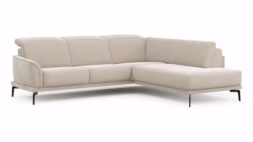 Ecksofa Amadena - 2-Sitzer mit Ecke rechts inkl. Kopfteilverstellung und Sitzvorzug, Stoff, Creme