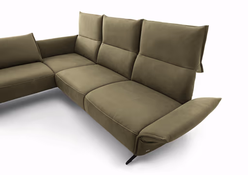 Ecksofa - Ecke links mit 2,5-Sitzer rechts, Rückenlehne/Armlehne verstellbar, Leder, Olive