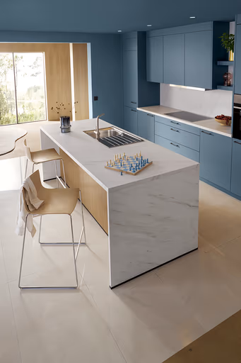Inselküche 51.230 13 525, Stahlblau matt