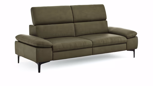 Sofa Felipa - 3-Sitzer inkl. Kopfteil verstellbar, Leder, Olive
